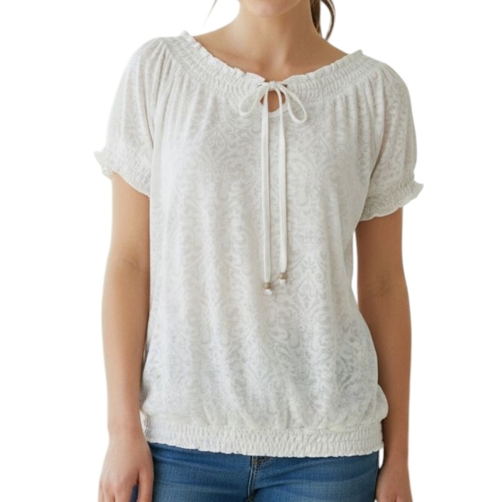 Ariat Ruffle Tie Front Top Women Small White Sheer Western